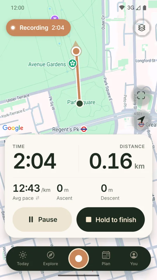Recording a walk with a live route on the map