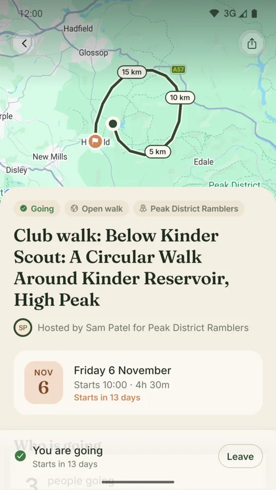 A planned group walk with date and who is going